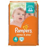 Подгузники, Pampers (Памперс) 8-14 кг р. 4 №14 Слип энд Плэй макси